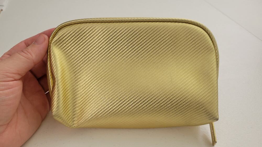 Estée Lauder Gold Metallic Textured Zip Cosmetic Makeup Bag Travel Toiletry Case